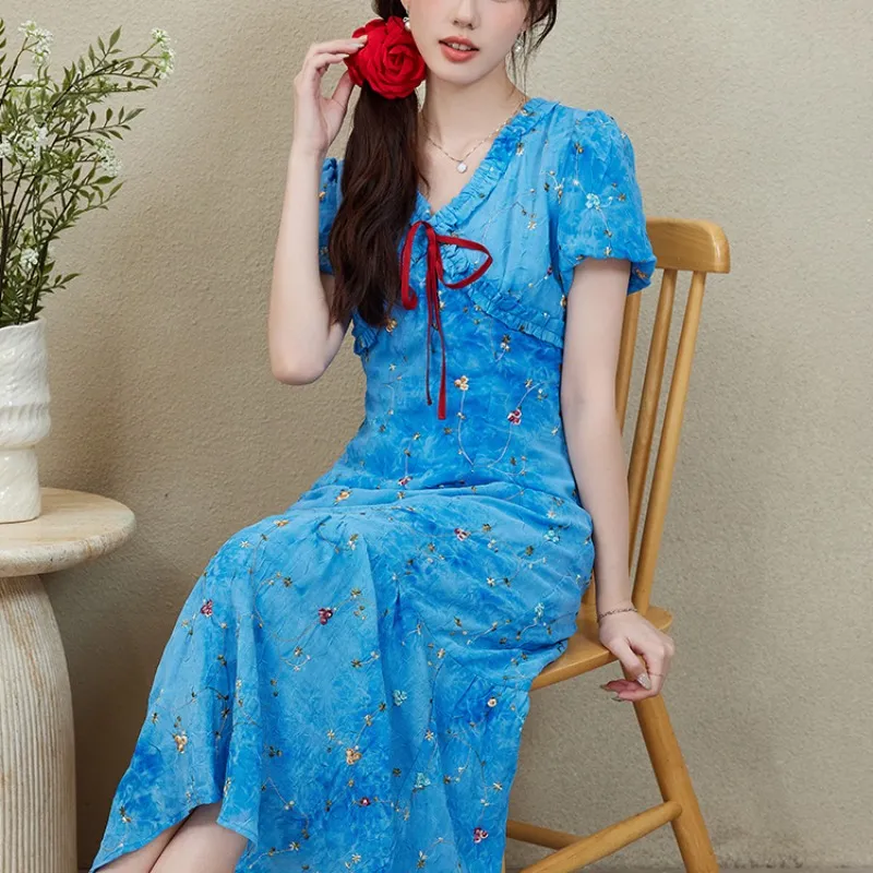 Mm Short Sleeved Dresses Women's Blue-5