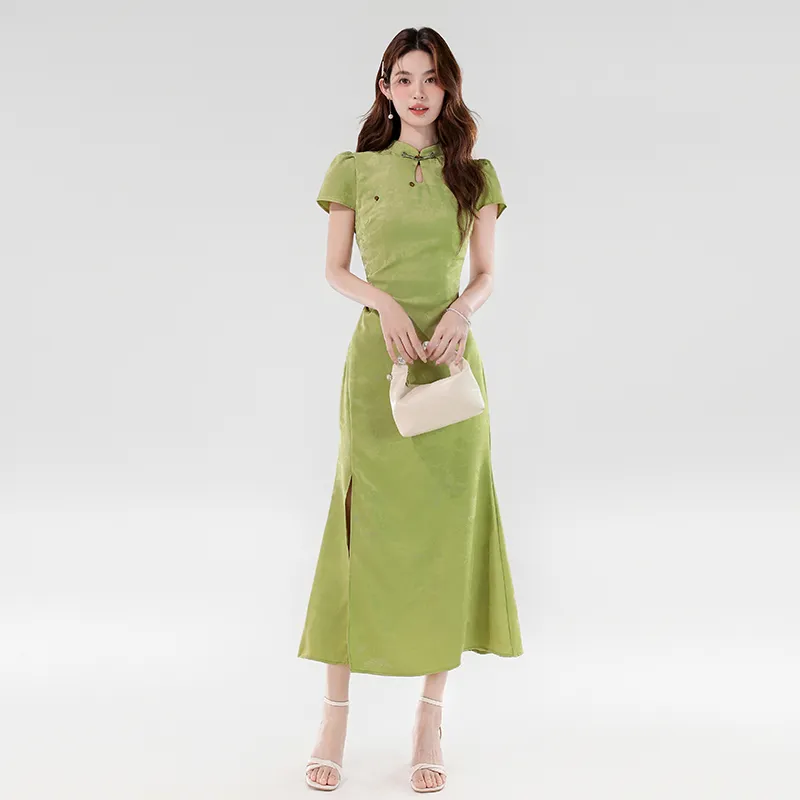 Mm Short Sleeved Dresses Women's Chinese Style Green-3