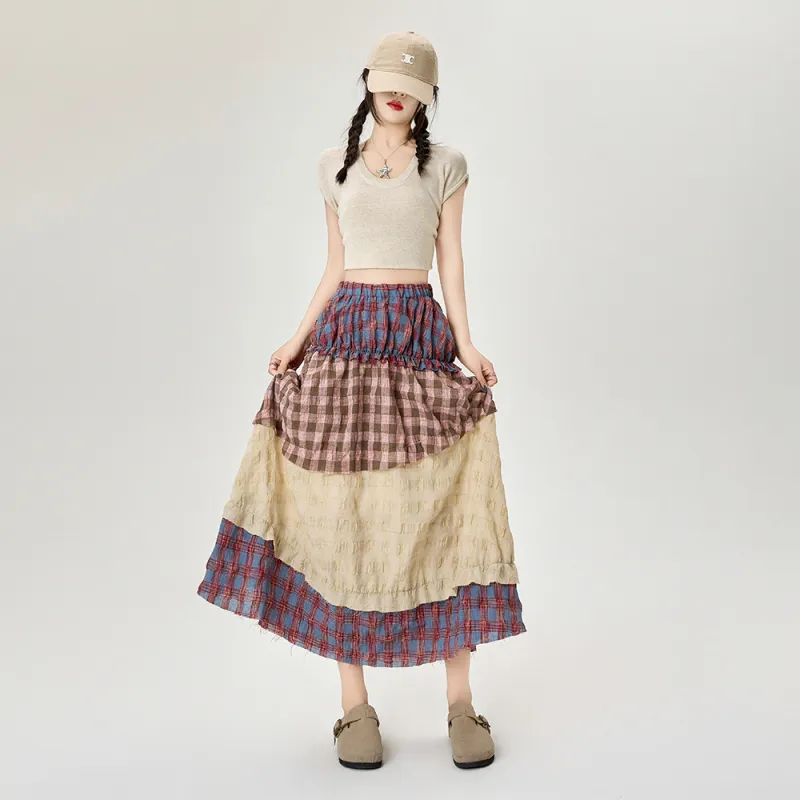 MM Casual Long Skirt Women's Patchwork Hobo Skirt-4