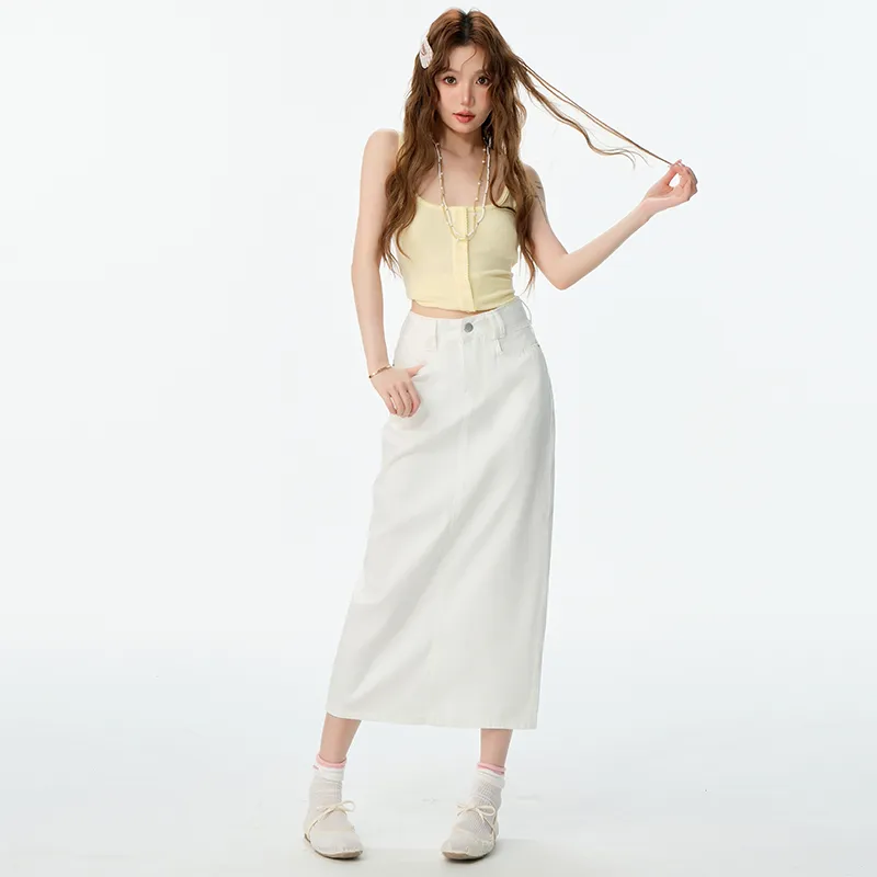 Mm Casual Long Skirts Women's White-5