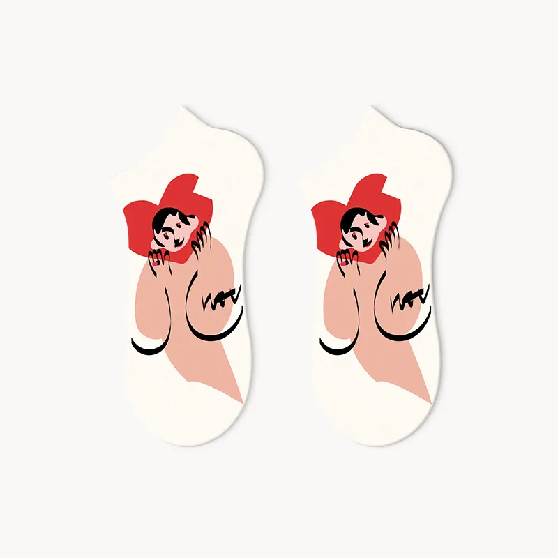 RUMEE FOR Ankle Socks Short Letter Minimalist Style No-Show Socks Unisex 5 Pack-10