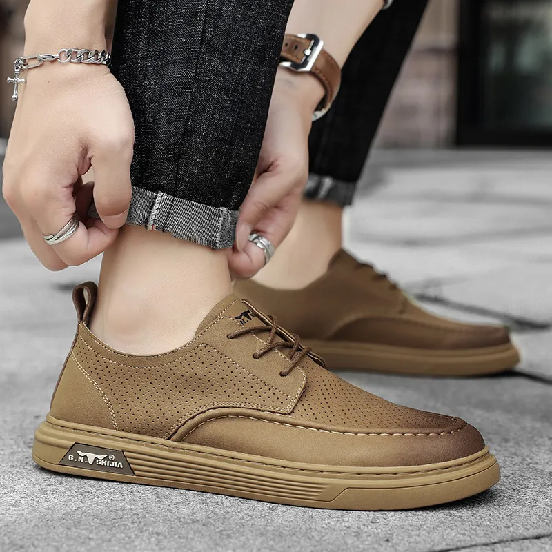 G.N.SHIJIA Men's Casual Shoes Men Low Top Brown/Umber-4