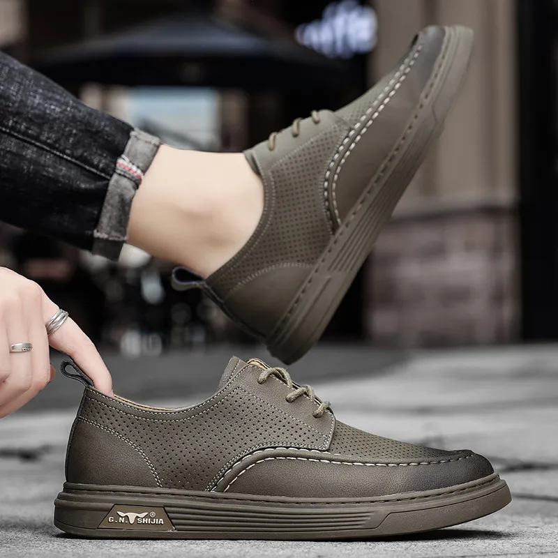 G.N.SHIJIA Men's Casual Shoes Men Low Top Brown/Umber-7