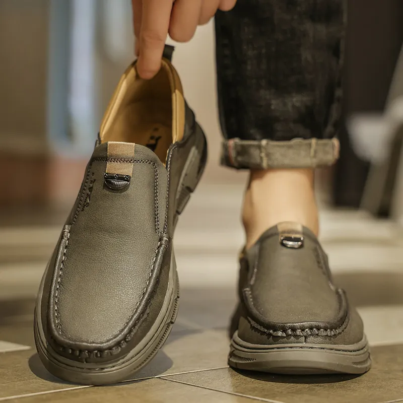 G.N.SHIJIA Men's Casual Shoes Men Low Top Brown/Dark Gray-5