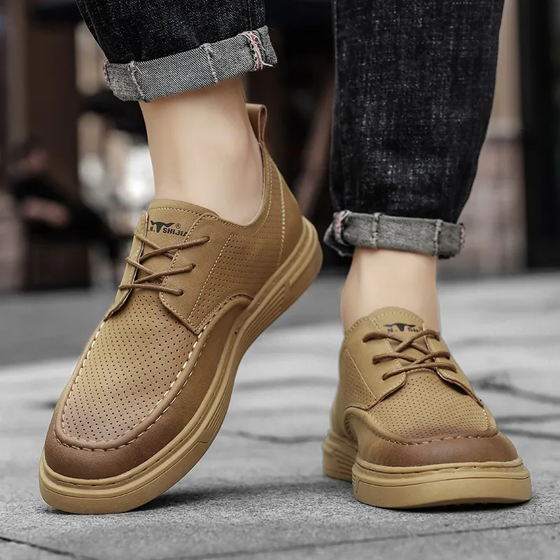 G.N.SHIJIA Men's Casual Shoes Men Low Top Brown/Umber-5