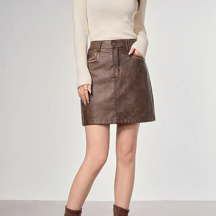 FAIRWHALE Leather Long Skirts Women's-4