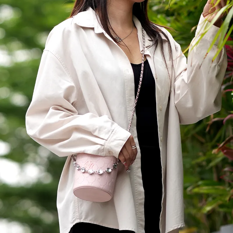 Gloya Leather Alloy One Shoulder Crossbody With Chain Accessories Decorative Chain Combo Set Women's Pink-16