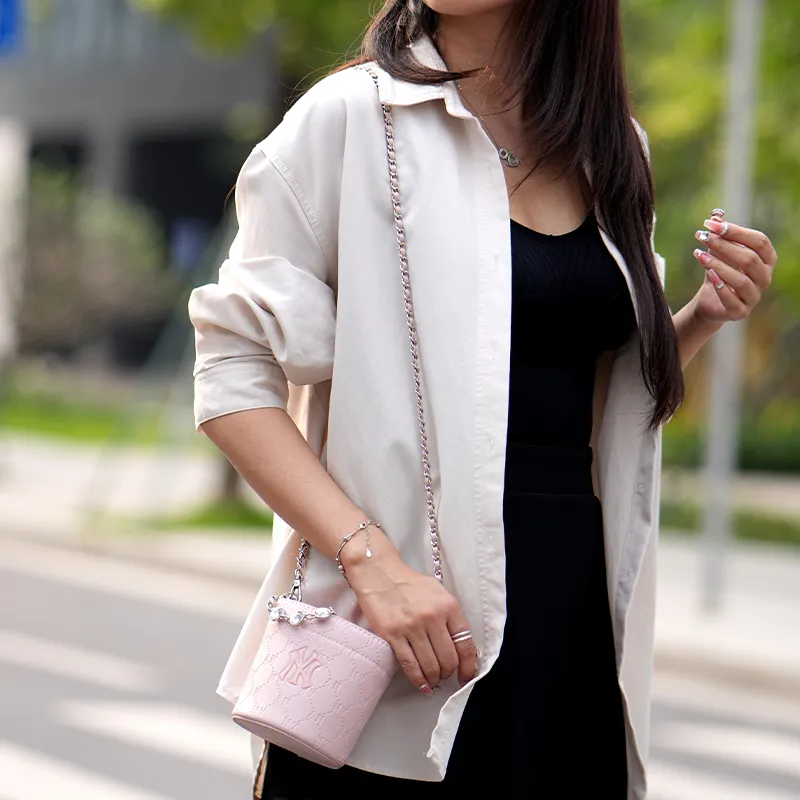 Gloya Leather Alloy One Shoulder Crossbody With Chain Accessories Decorative Chain Combo Set Women's Pink-12