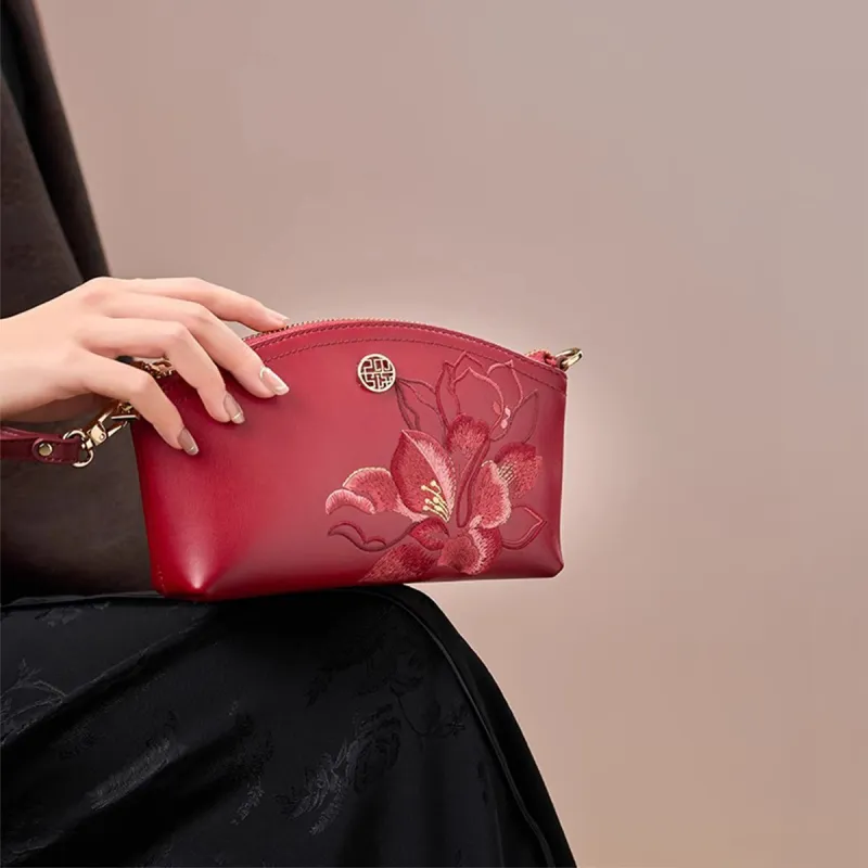 Pmsi Cow Leather Shoulder Bag Trumpets Women's Red-1
