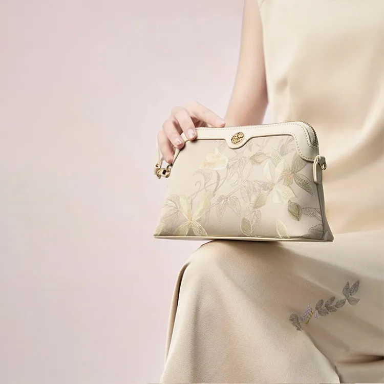 Pmsi Mulberry Silk Handbag, Shoulder Bag, Crossbody Bag Women's Ecru-6
