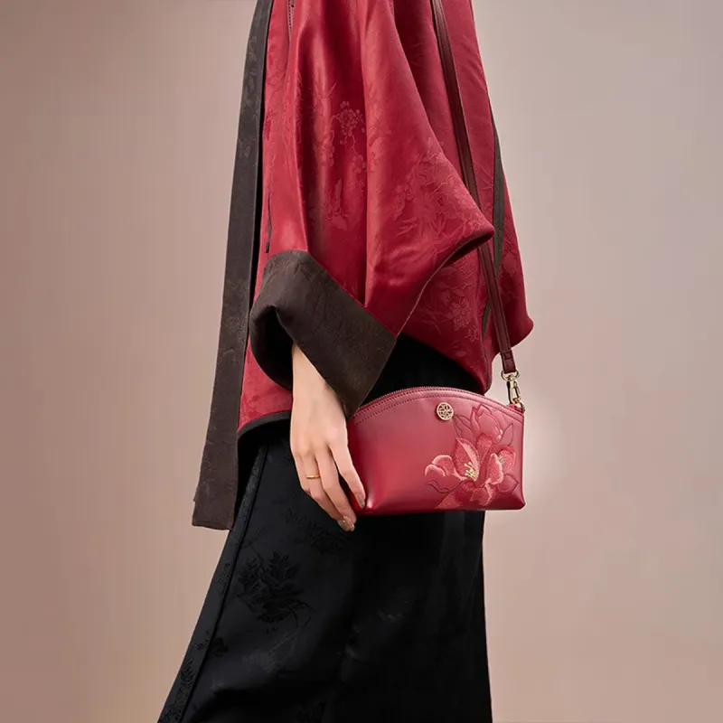 Pmsi Cow Leather Shoulder Bag Trumpets Women's Red-2