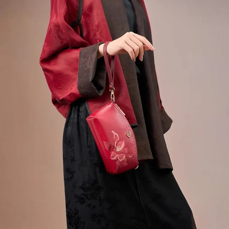 Pmsi Cow Leather Shoulder Bag Trumpets Women's Red-3