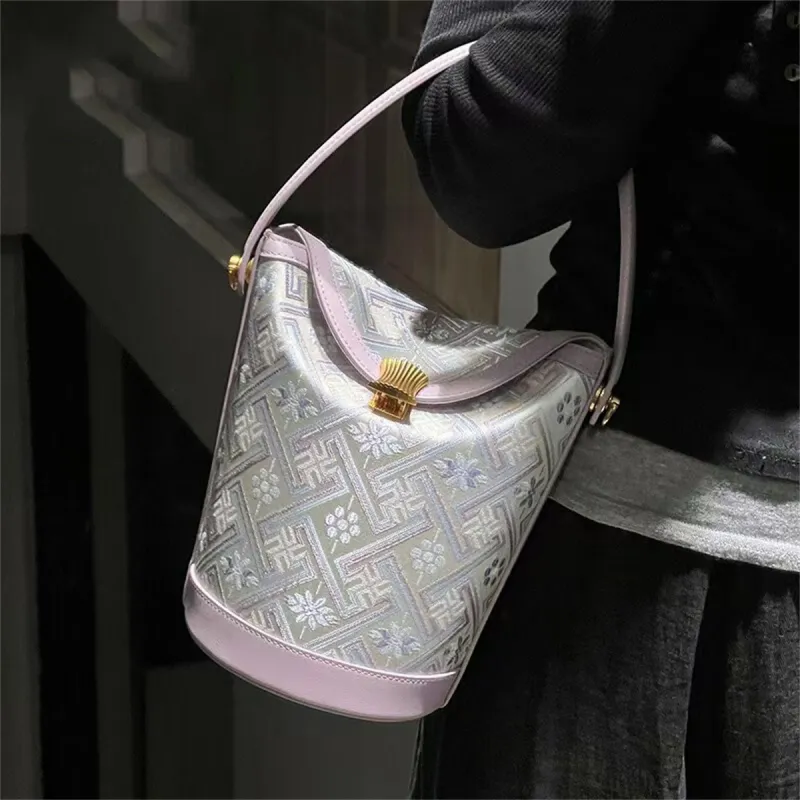 Pmsi Split Cow Leather Handbag Trumpets Women's Purple-1