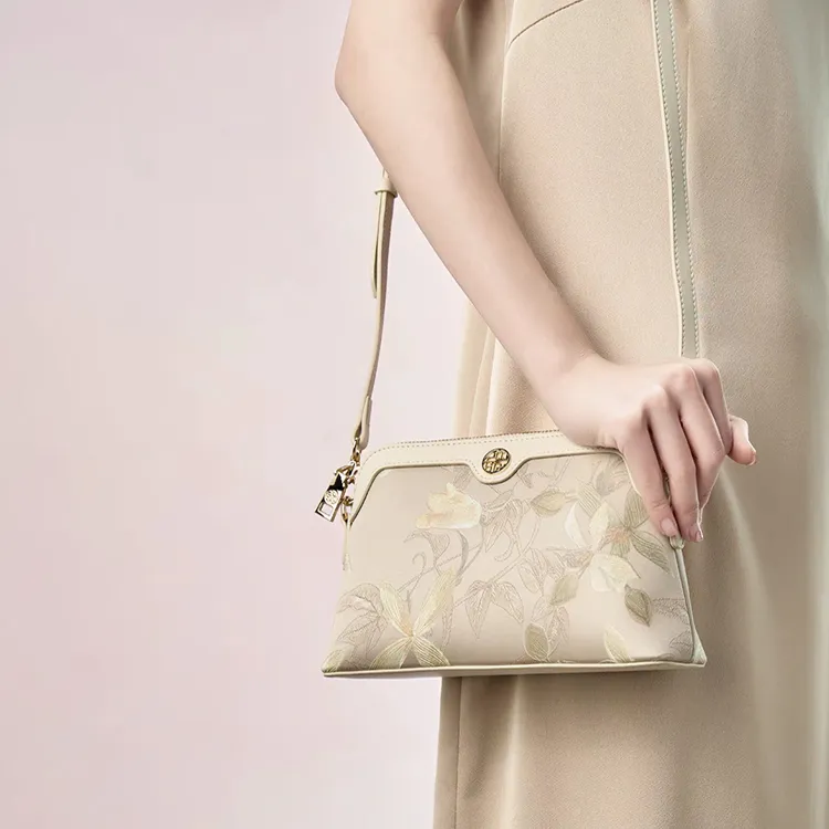 Pmsi Mulberry Silk Handbag, Shoulder Bag, Crossbody Bag Women's Ecru-7