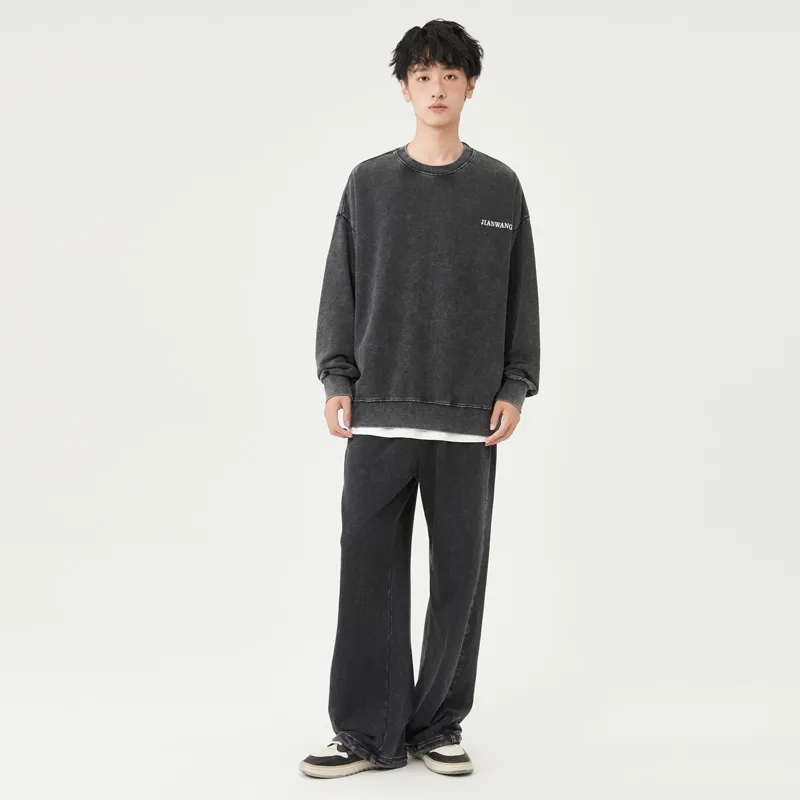 JIANWANG Sweatshirt Set Unisex Black-4