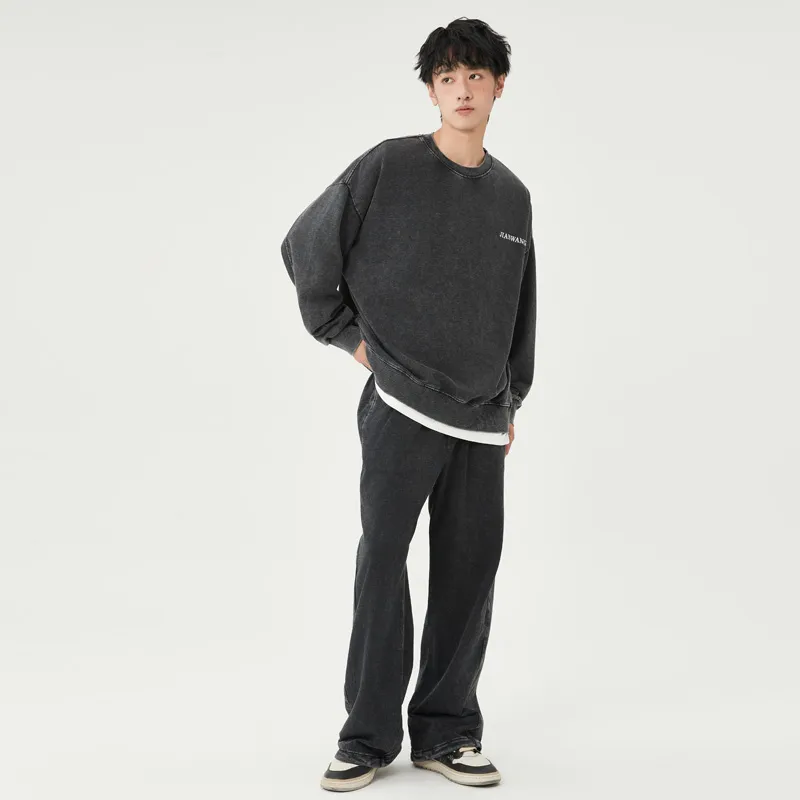 JIANWANG Sweatshirt Set Unisex Black-6