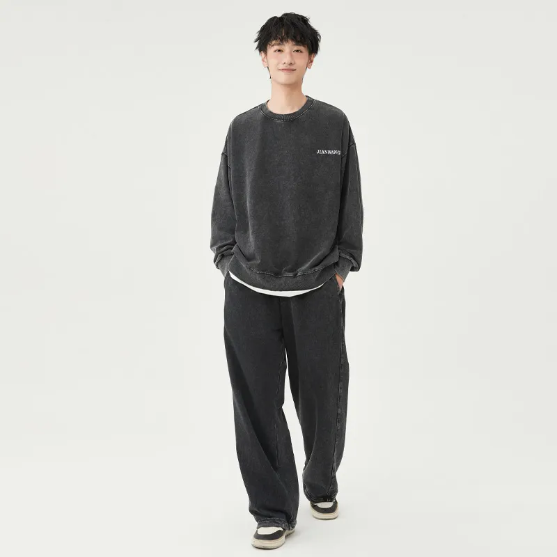 JIANWANG Sweatshirt Set Unisex Black-5