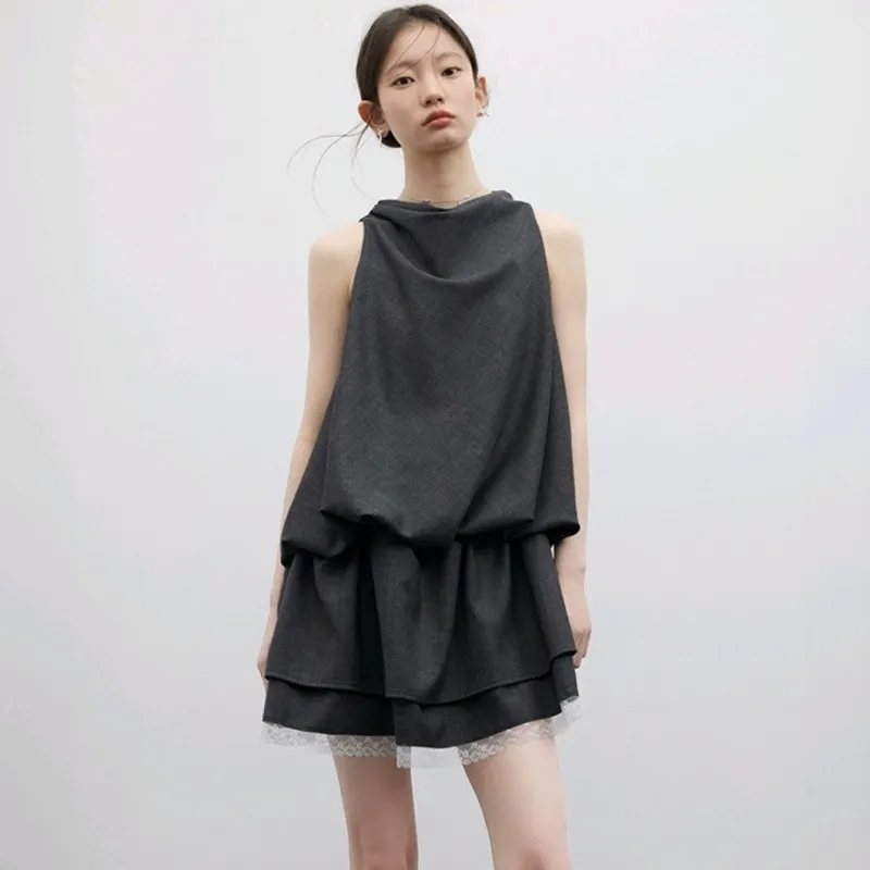 SNZX Sleeveless Dresses Women's Meteorite Gray Dress-3