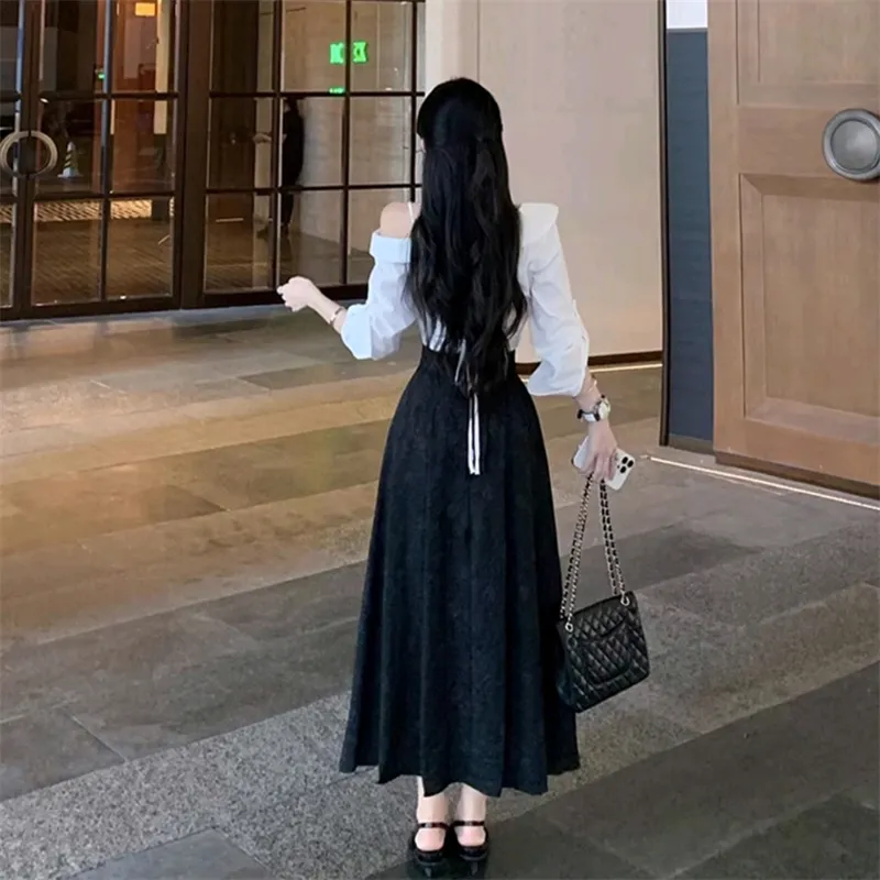 SNZX Skirt Set Women's White+Black-4