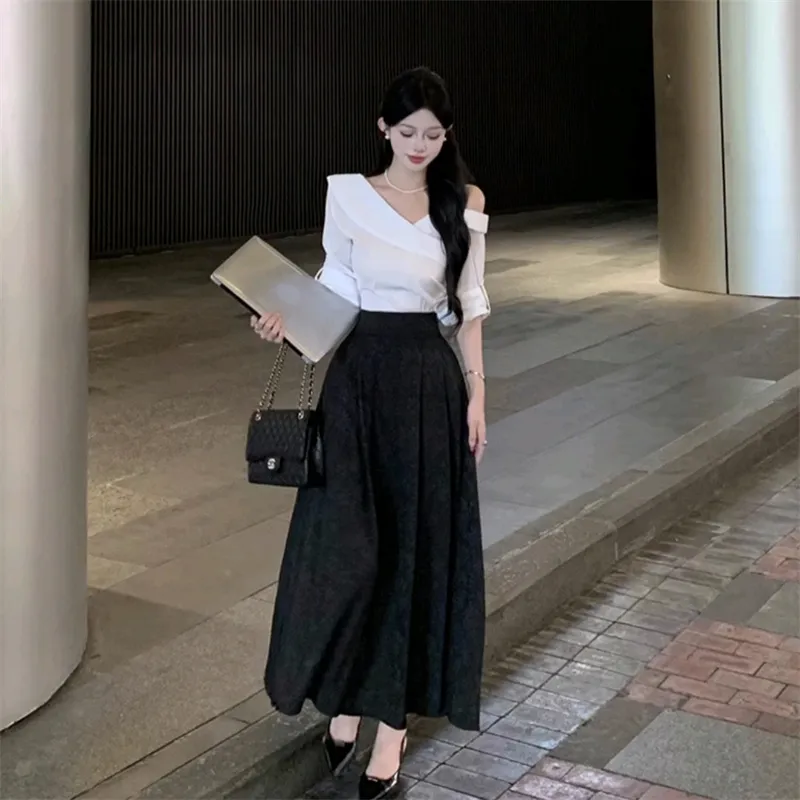 SNZX Skirt Set Women's White+Black-3