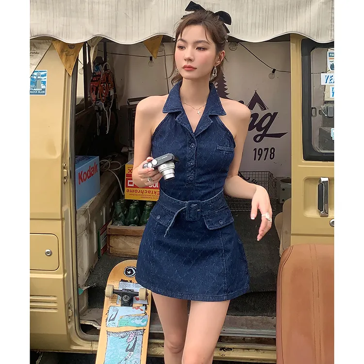 SNZX Sleeveless Dresses Women's Dark Blue-4