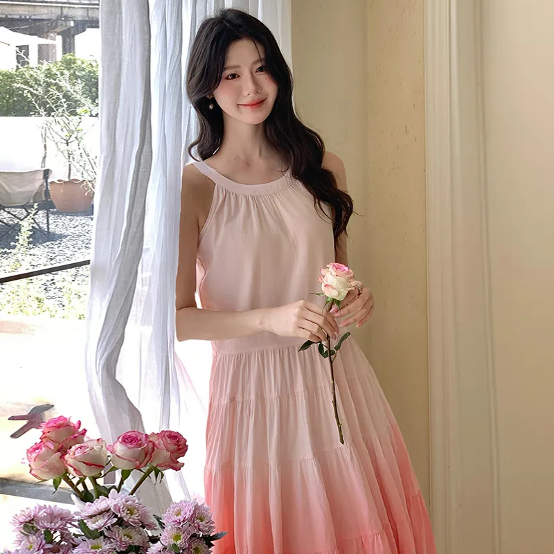 SNZX Sleeveless Dresses Women's Gradient Pink-2
