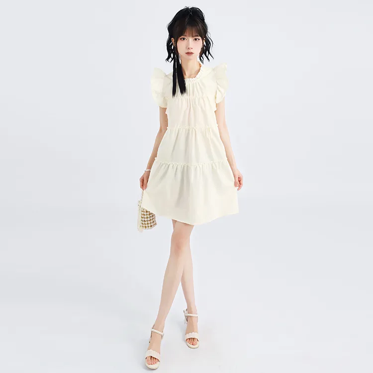 SNZX Short Sleeved Dresses Women's Apricot-5