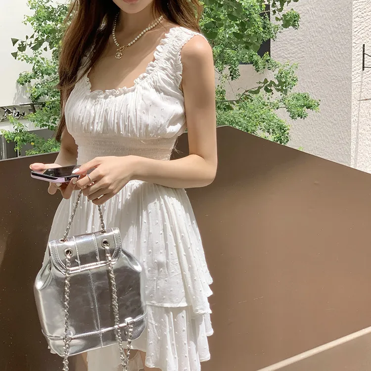 SNZX Sleeveless Dresses Women's White-2