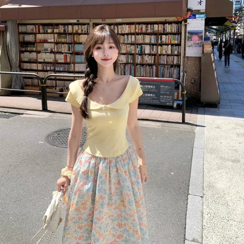SNZX Two Piece Skirt Sets Women's Cropped T Shirt Skirt Clothing Sets-5