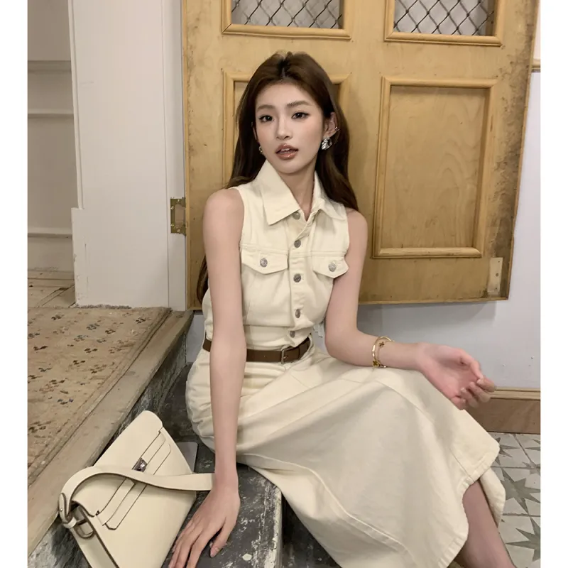 SNZX Sleeveless Dresses Women's Ecru-3