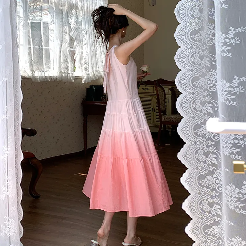 SNZX Sleeveless Dresses Women's Gradient Pink-3