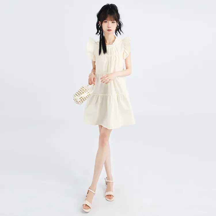 SNZX Short Sleeved Dresses Women's Apricot-4