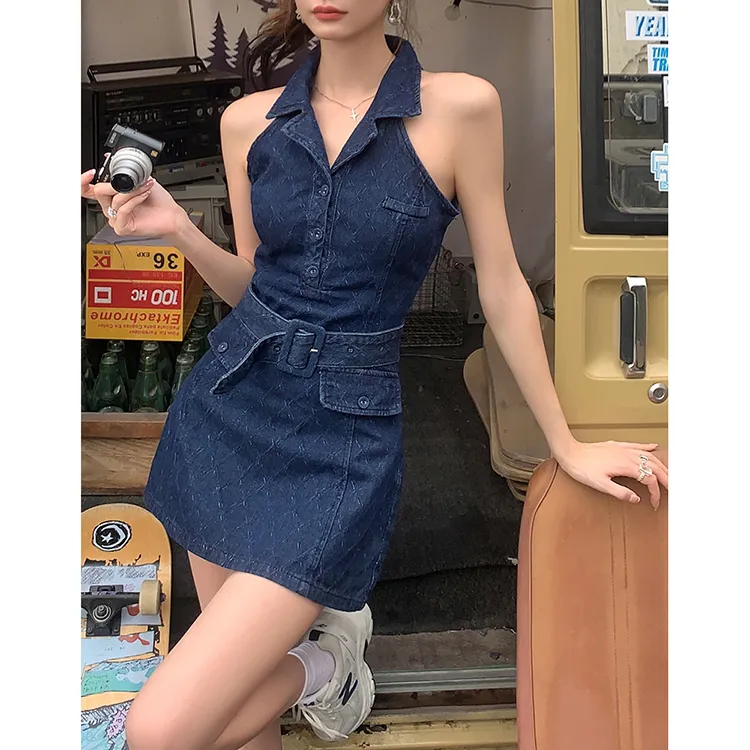 SNZX Sleeveless Dresses Women's Dark Blue-2
