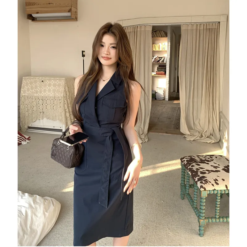 SNZX Sleeveless Dresses Women's Dark Blue-4