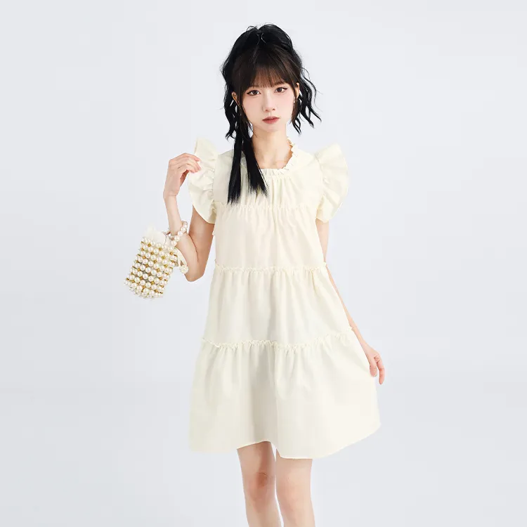 SNZX Short Sleeved Dresses Women's Apricot-2