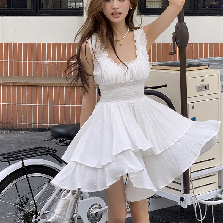 SNZX Sleeveless Dresses Women's White-4