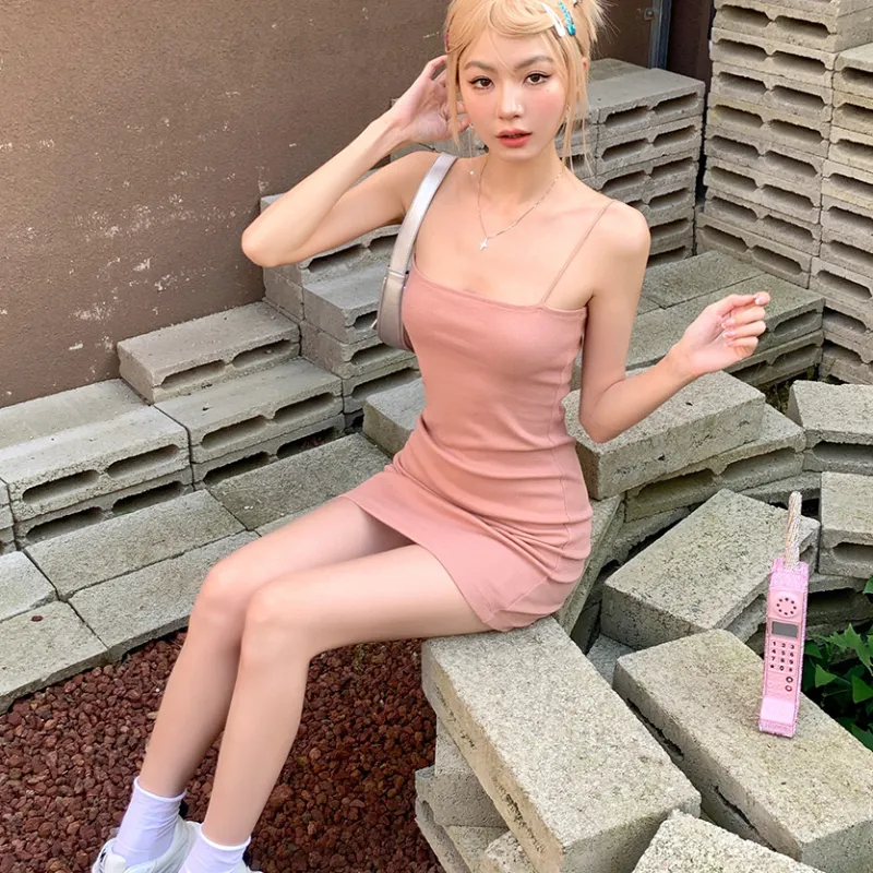 SNZX Slip Dresses Women's Nude Pink-5