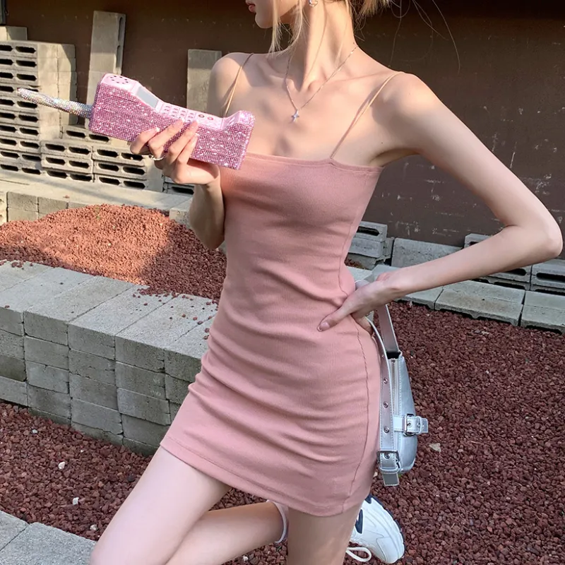 SNZX Slip Dresses Women's Nude Pink-3