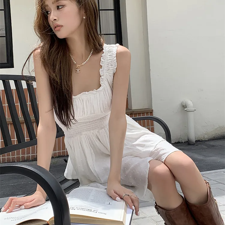 SNZX Sleeveless Dresses Women's White-5