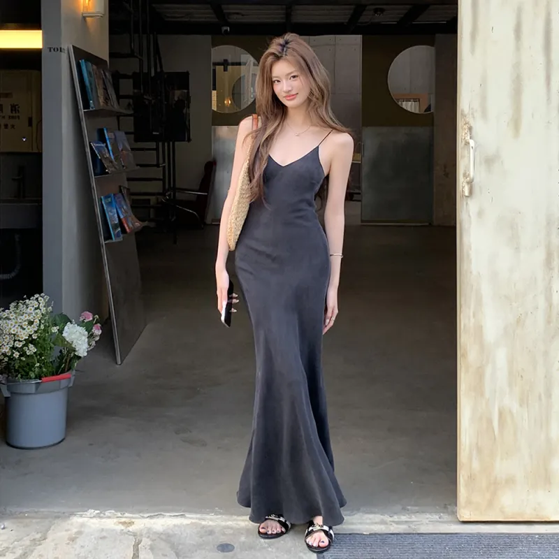 SNZX Slip Dresses Women's Black-4