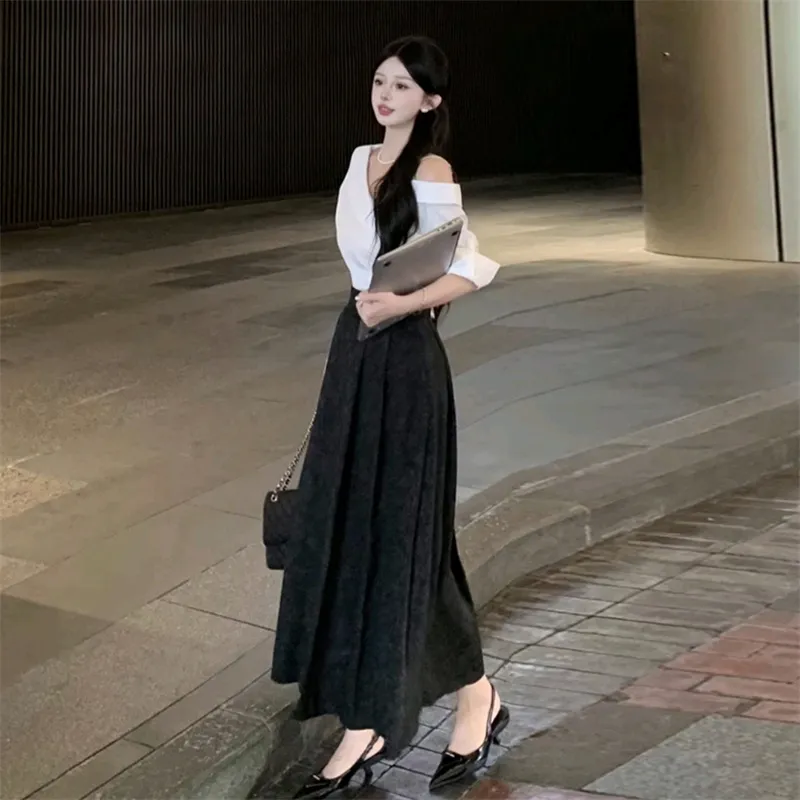 SNZX Skirt Set Women's White+Black-5