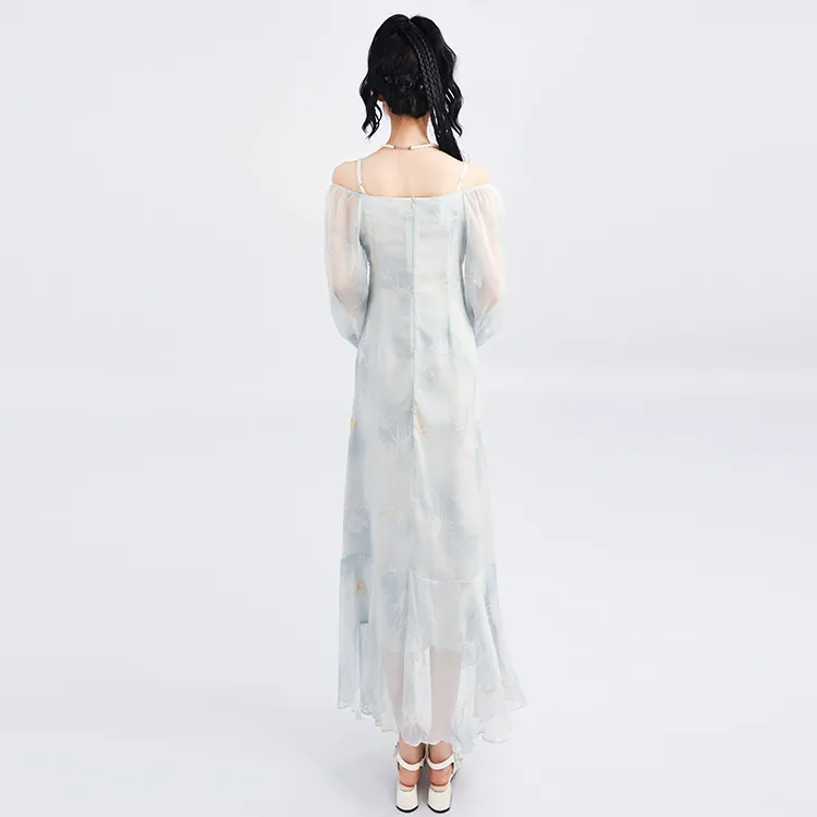 SNZX Long Sleeved Dresses Women's Light Blue-2