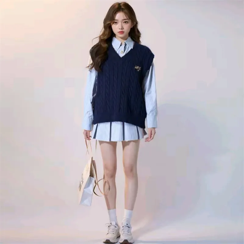 SNZX Two Piece Skirt Sets Women's Dark Blue+Light Blue-5