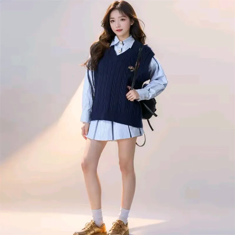 SNZX Two Piece Skirt Sets Women's Dark Blue+Light Blue-4