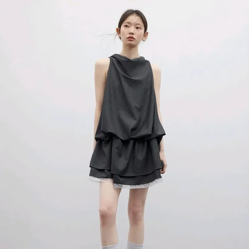 SNZX Sleeveless Dresses Women's Meteorite Gray Dress-2
