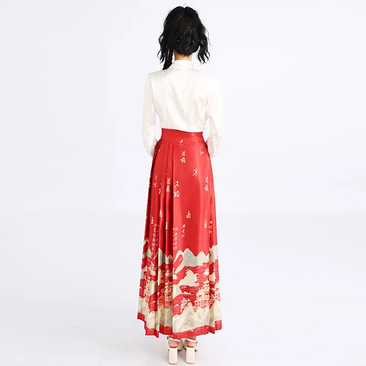 SNZX Casual Long Skirts Women's Red-2