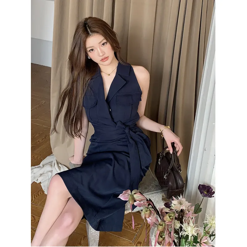 SNZX Sleeveless Dresses Women's Dark Blue-5