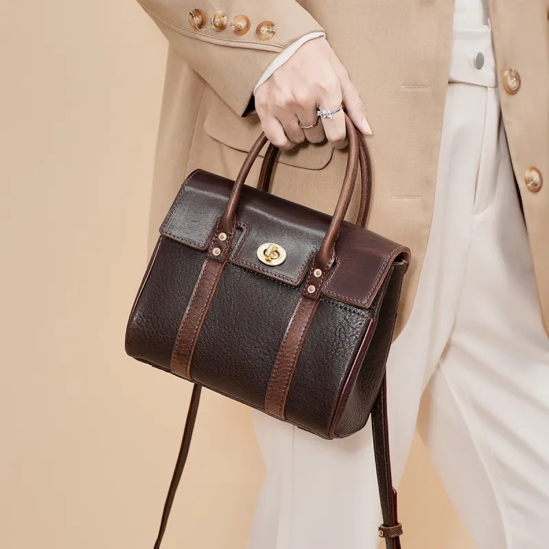 KAISER Top Grain Cow Leather Handbag Regular Women's Coffee/Brown-3