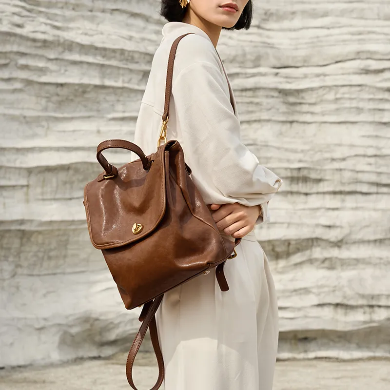 KAISER Crystal Vegetable Tanned Top Grain Cow Leather, Genuine Leather Backpack, Backpack Regular Women's Multicolor-1