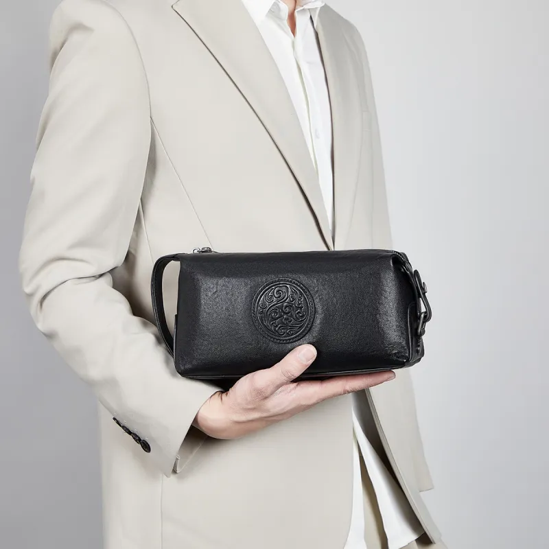 KAISER Top Grain Cow Leather Clutch Men's Black-2